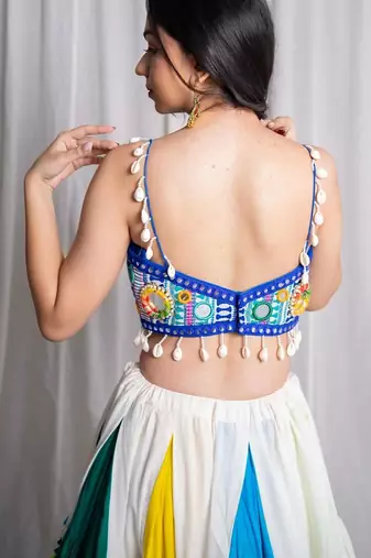 multicolor plain cotton Lehenga with blouse