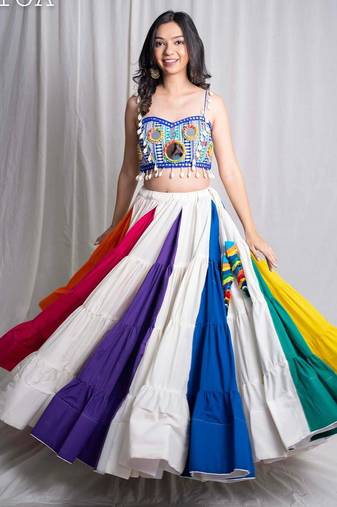 multicolor plain cotton Lehenga