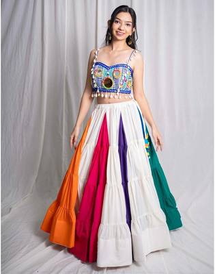 multicolor plain cotton Lehenga 3