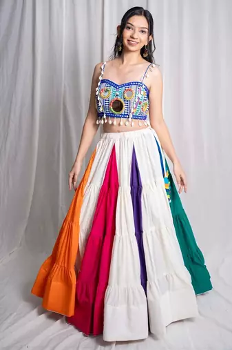 multicolor plain cotton Lehenga