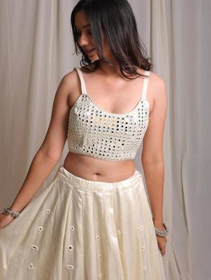 beige plain silk Lehenga with blouse 1