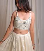 beige plain silk Lehenga with blouse