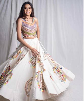 white embroidered cotton Lehenga with blouse 1