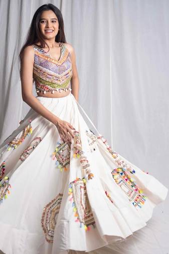 white embroidered cotton Lehenga with blouse