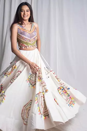 white embroidered cotton Lehenga with blouse