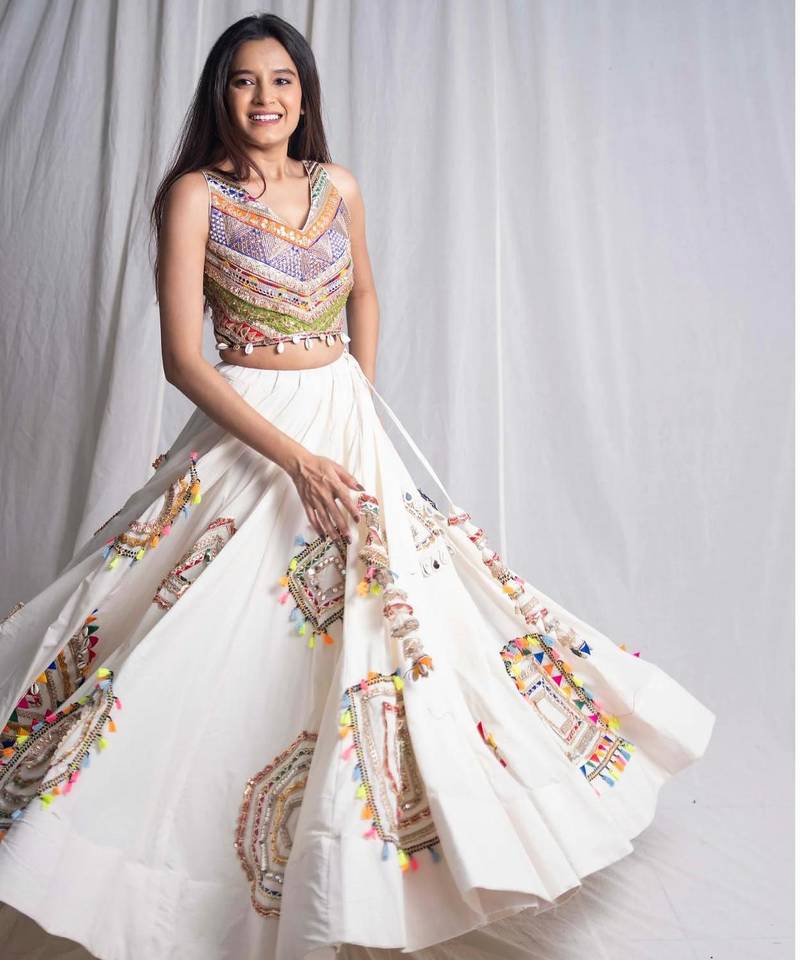 white embroidered cotton Lehenga with blouse
