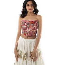 Embroidered Strapless Patchwork Corset Top
