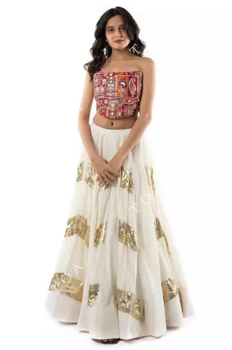 Embroidered Strapless Patchwork Corset Top