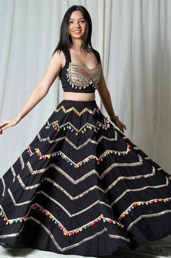 black embroidered cotton Lehenga