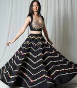 Black Cotton Chevron Navratri Lehenga Choli with Gota Lace with decorative border