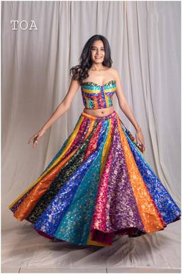 Multicolor embroidered silk lehenga with blouse 1