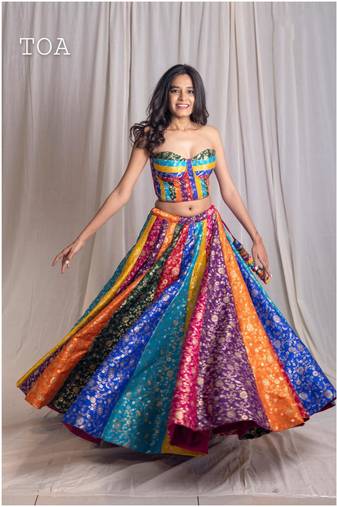 multicolor embroidered silk Lehenga with blouse