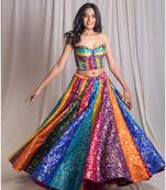 Multicolor embroidered silk lehenga with blouse