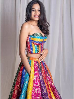 Multicolor embroidered silk lehenga with blouse 2