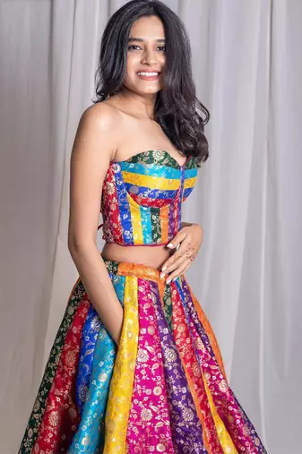 Multicolor embroidered silk lehenga with blouse
