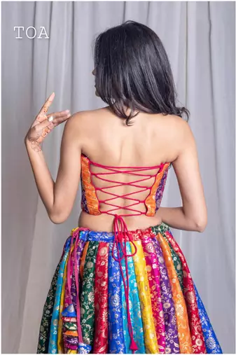 Multicolor embroidered silk lehenga with blouse