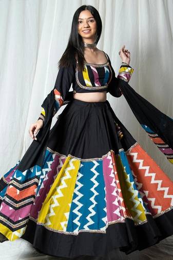 black embroidered cotton Lehenga