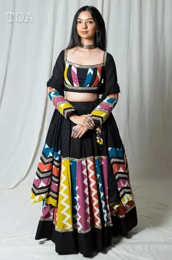 black embroidered cotton Lehenga set