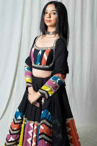 black embroidered cotton Lehenga set