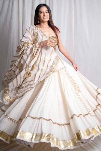 white embroidered cotton Lehenga set