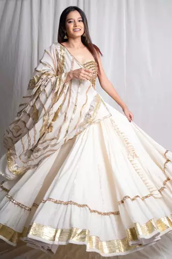 white embroidered cotton Lehenga set
