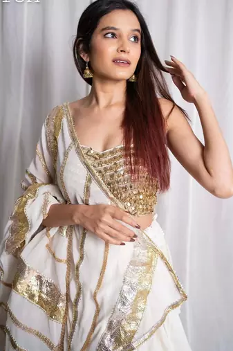 white embroidered cotton Lehenga set