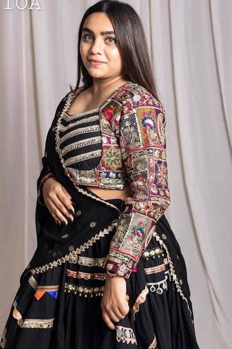 black embroidered cotton Lehenga set