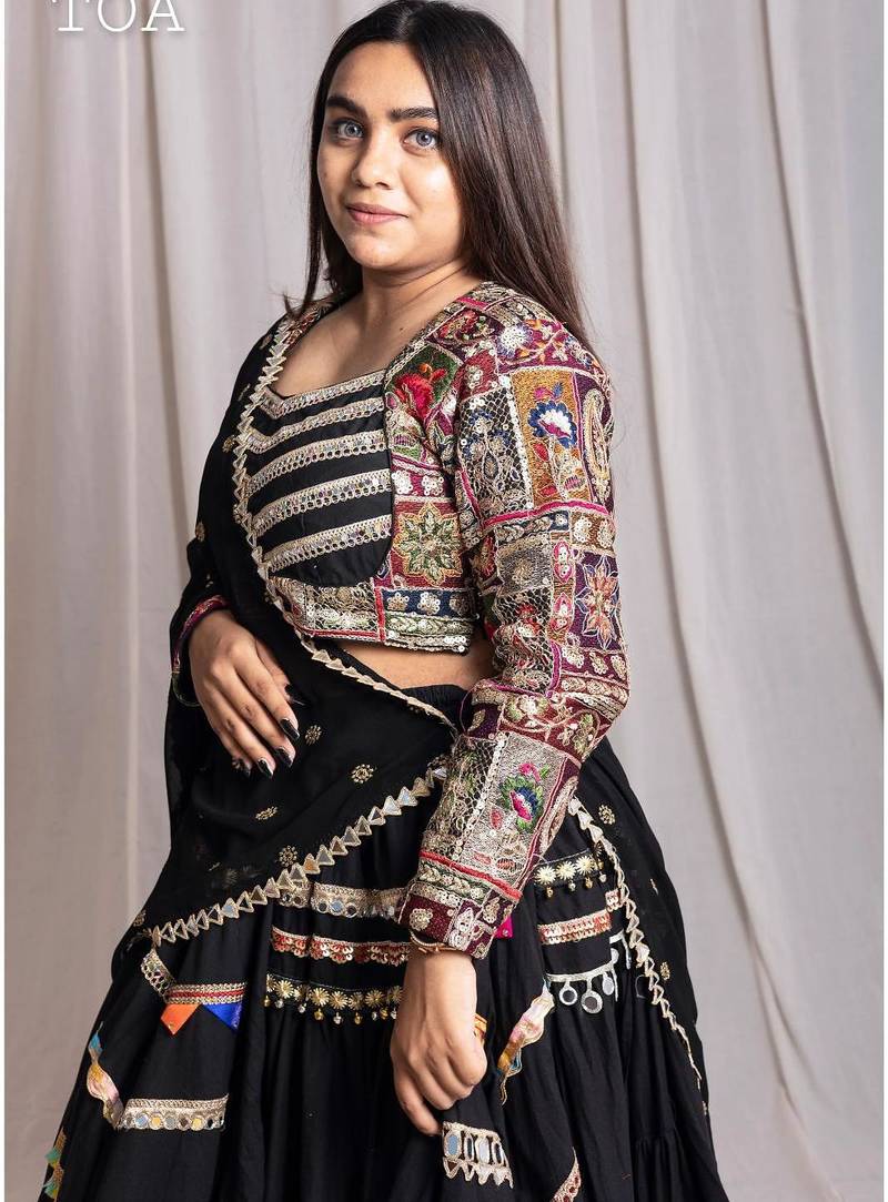 black embroidered cotton Lehenga set