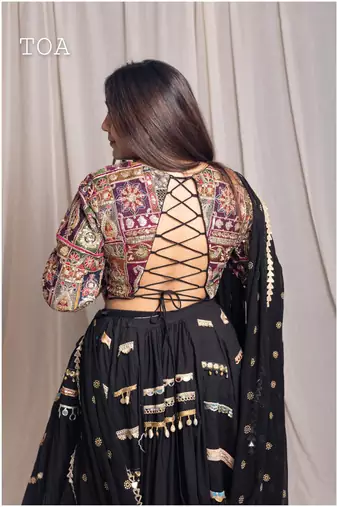 black embroidered cotton Lehenga Set