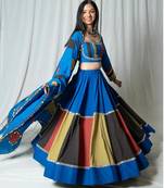 Blue Patchwork Cotton Navratri Lehenga Choli with Lace-Up Back & Dupatta