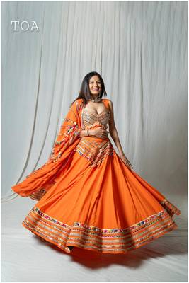 orange embroidered cotton Lehenga set 1