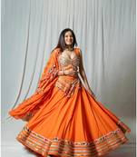 orange embroidered cotton Lehenga set