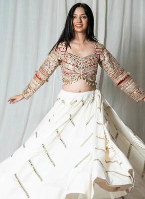 white embroidered cotton Lehenga set 1