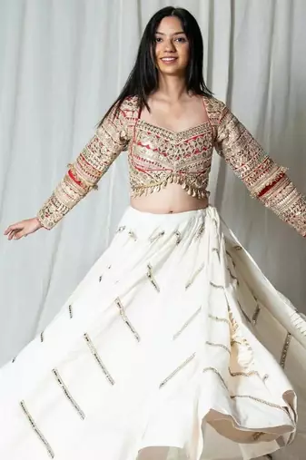 white embroidered cotton Lehenga set