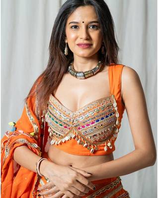 orange embroidered cotton Lehenga set 2