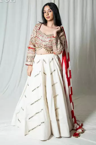 white embroidered cotton Lehenga set
