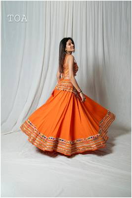 orange embroidered cotton Lehenga 3