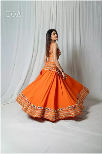 orange embroidered cotton Lehenga