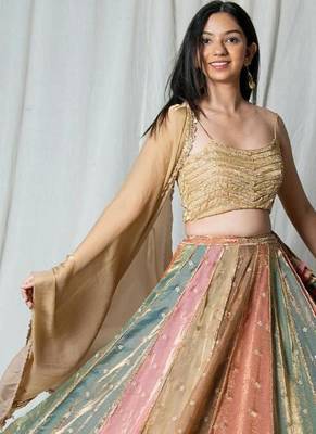 multicolor embroidered silk Lehenga set 1