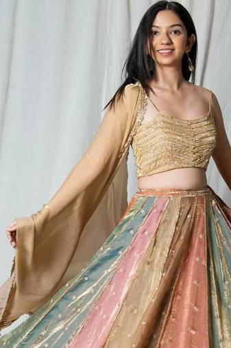multicolor embroidered silk Lehenga set