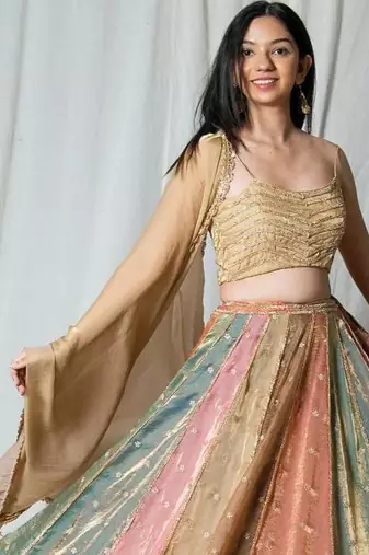 multicolor embroidered silk Lehenga set