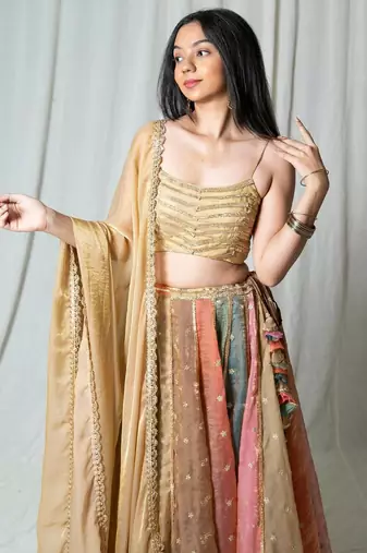 multicolor embroidered silk Lehenga set