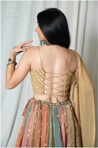 multicolor embroidered silk Lehenga set