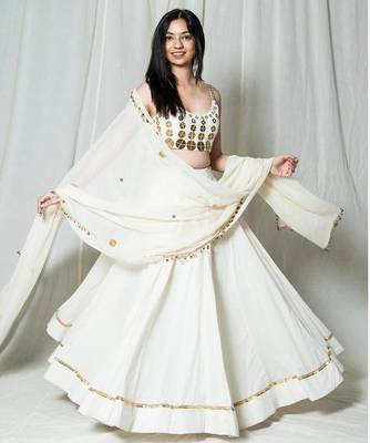 White Mirror-Work Lehenga Choli Set 1