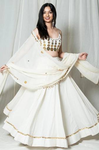White Mirror-Work Lehenga Choli Set
