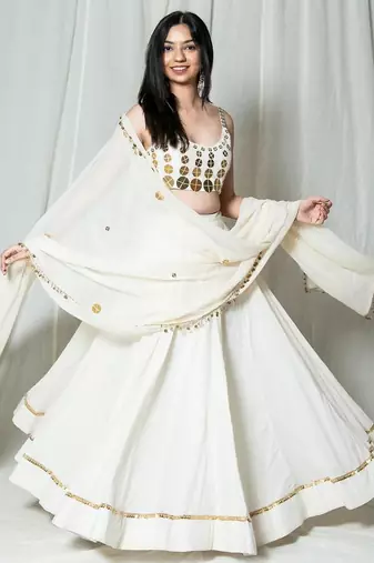 White Mirror-Work Lehenga Choli Set