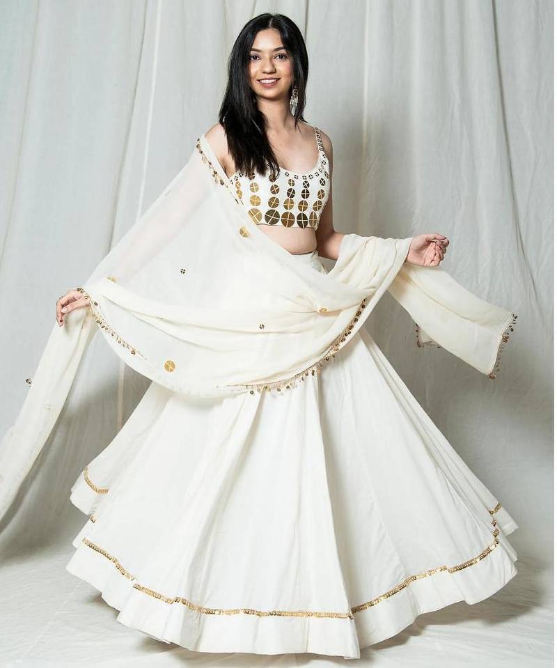 White Mirror-Work Lehenga Choli Set