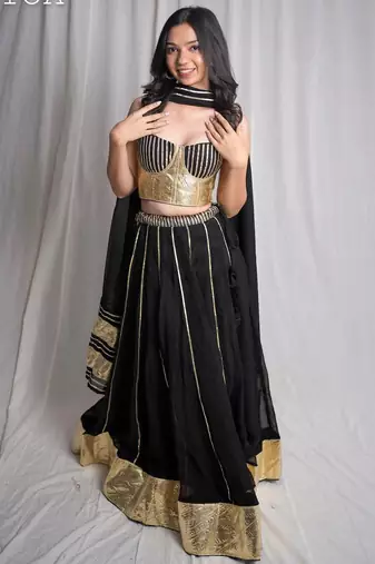 black embroidered cotton Lehenga set