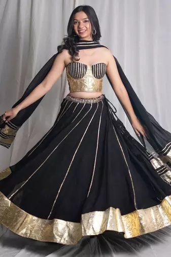 black embroidered cotton Lehenga set
