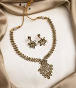 Gold plated ad studded leaf style attigai necklace set
